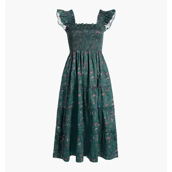 Hill House Home The Ellie Nap Dress - Bottle Green Fleur Chintz Size XSBottle Gr - Picture 1 of 7